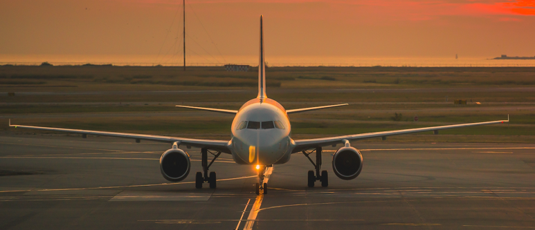 Airbus A-320 jet on runway at sunset - ATP CTP Training and Type Ratings at Gulf Coast Aeronautical