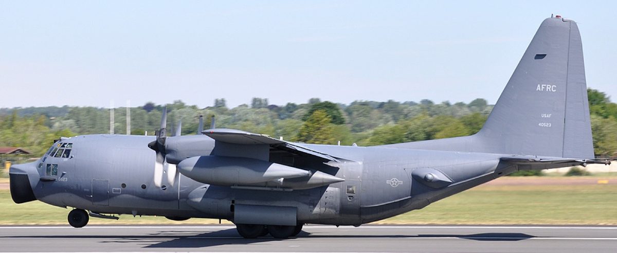 Air Force Reserve C-130 Hercules taxiing on a runway